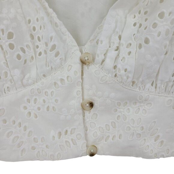 Majorelle Eyelet Krina Crop Top XS White Button Up Puff Sleeve Rockabilly Boho - Picture 5 of 15
